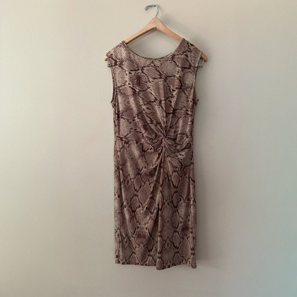 Python Snake Print Sleeveless Waist Gathered Dress Neutral Tan and Brown Size M - Picture 2 of 5